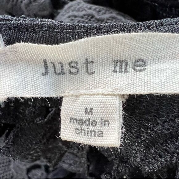 Just Me Black Crocheted Lace Cut Out Sheath Whimsy Classy Goth Dress SZ M - Picture 7 of 13